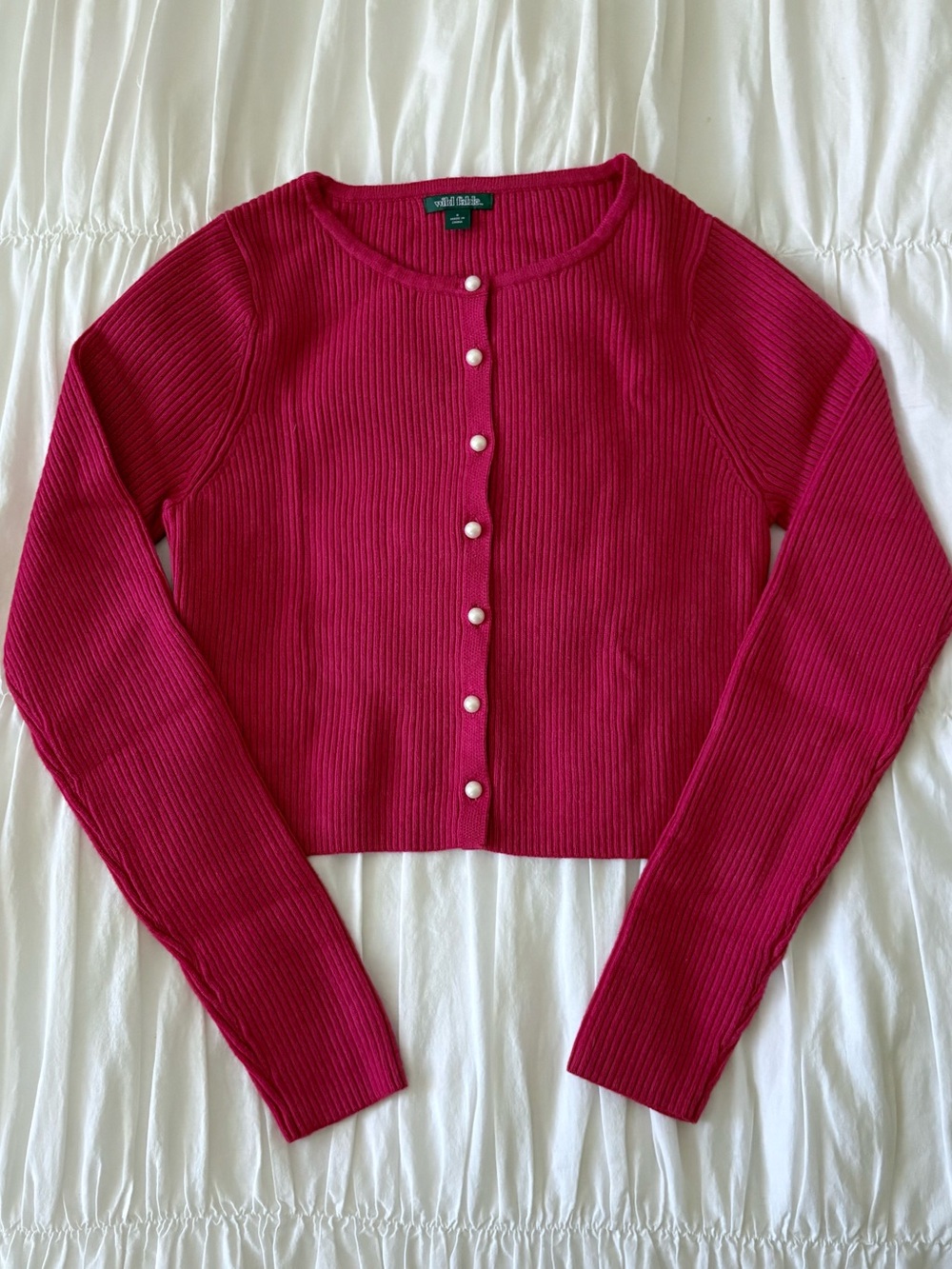 NWOT Red Ribbed Pearl-Button Cardigan